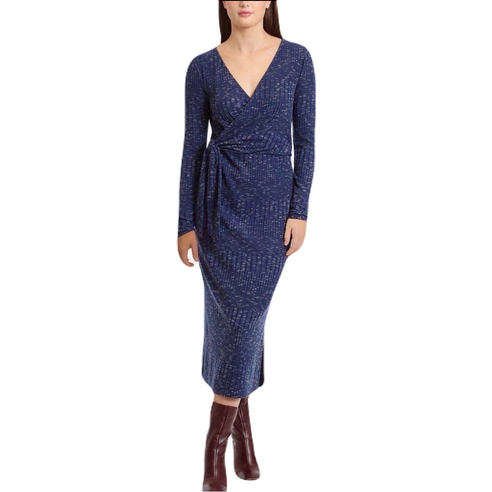 Boden Navy Multi-Stripe Wrap Maxi Dress